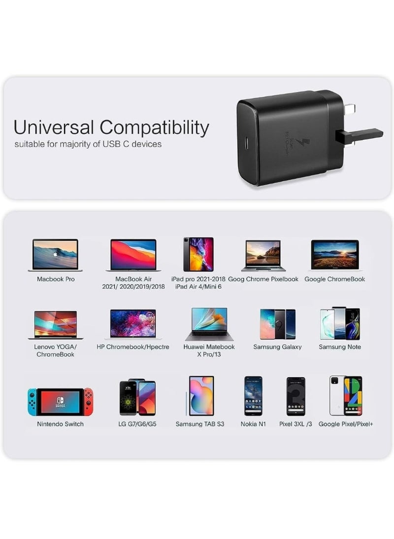 45W PD Super Fast Charging Adapter Compatible for Samsung Galaxy S25 S24 S23 S22 S21 Ultra Note 10+ A15 A54 A55 Tab S7/S8 Ultra USB-C Charger Head with 1M Type-C Cable - Image 4